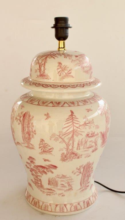 Large Pink Toile Lamp Base Only